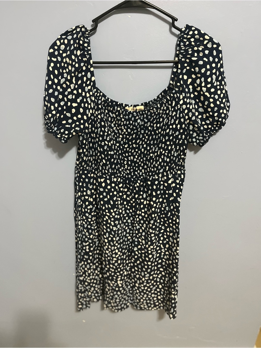 Roxy Navy and Cream Puff Sleeve Smocked Mini Dress